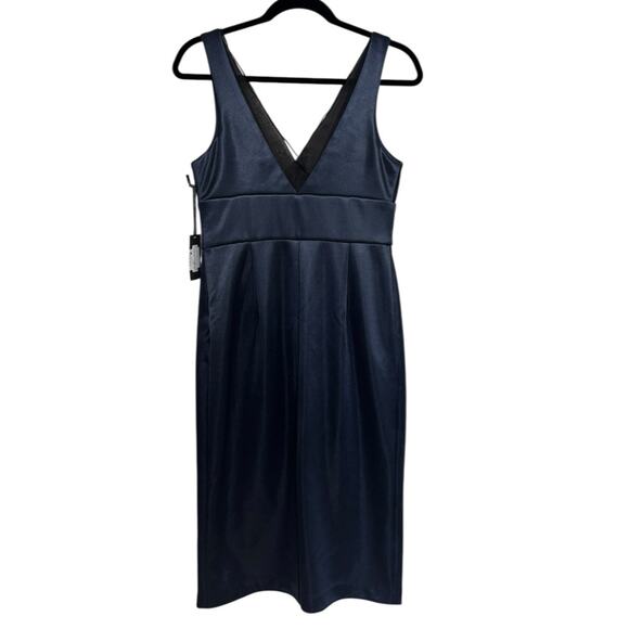 NWT Vera Wang Sleeveless Double V Neck Cocktail Dress in Dark Blue - Size 6 - Picture 3 of 9